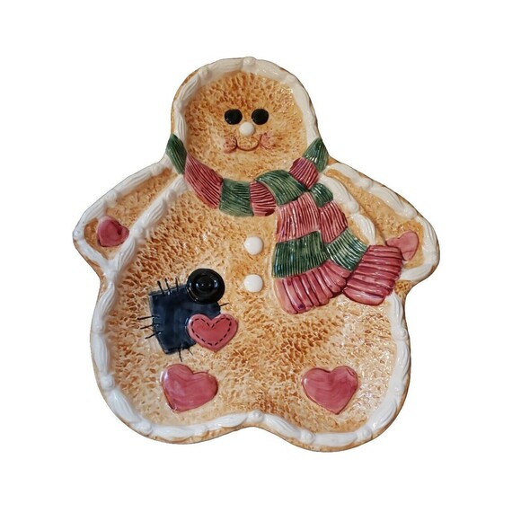 Vigor Ceramic Gingerbread Man Christmas Holiday Cookie Plate Tray 12" Vintage - Picture 1 of 11